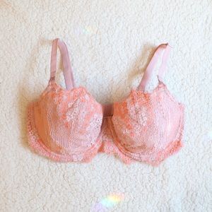 VS Pink Lace Semi-Sheer Padless Push-Up Bra